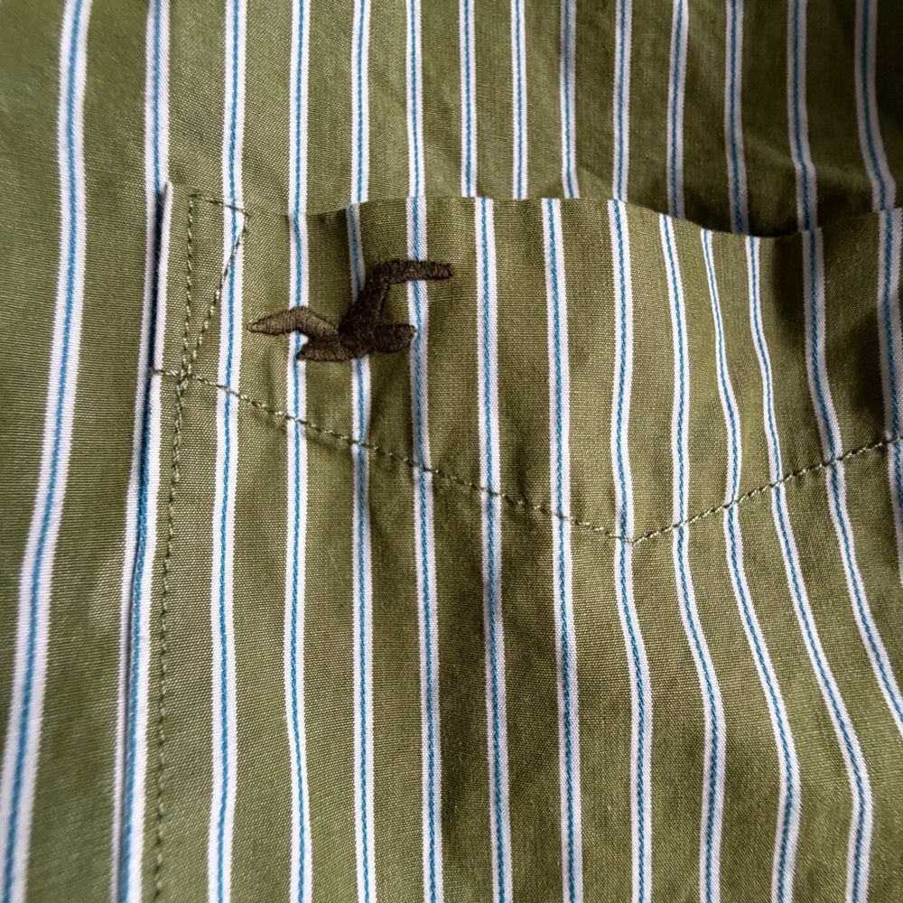 Hollister Shirt Mens XL Green Stripe Long Sleeve Button Up Casual Preppy - Picture 4 of 11